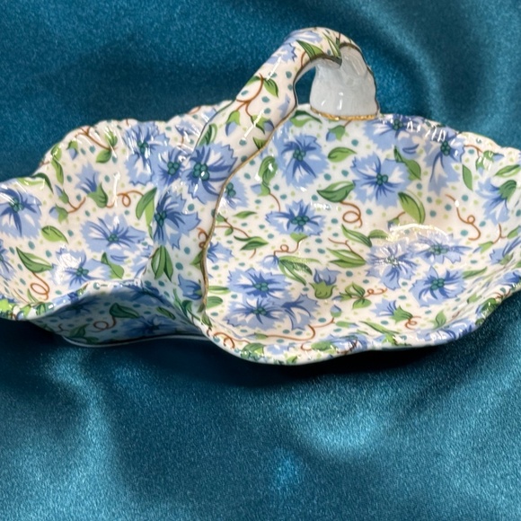 Ainsley Two's Company Blue/Green Floral Chintz Basket Trinket Dish Cottagecore - Picture 1 of 9